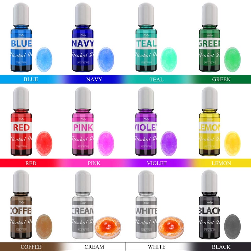 Limino Alcohol Ink Set - 12 x 0.35oz Colors Alcohol Based Ink for Epoxy Resin Painting  Resin Petri Dish Making  Resin Art - Concentrated Alcohol Paint Color Dye for Coaster  Yupo  Tumbler Making - 10ml Each - Image 2